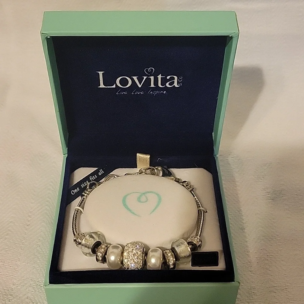 NWT Lovita Bracelet Silver Tone Clear Crystal & Stone Accents Adjustable Elegant - Picture 2 of 6